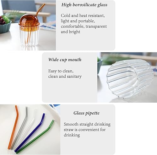 Miniatura 4 de TITA-DONG Lindos vasos para beber con tapa de cúpula de vidrio y pajilla, vasos reutilizables de boca ancha para batidos de 15 onzas, vaso de vidrio