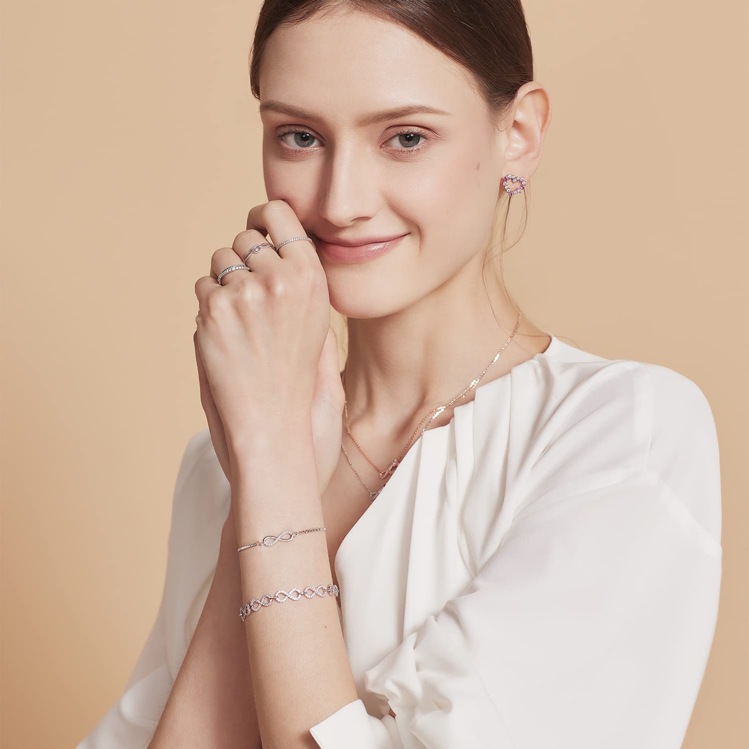Meissa Infinity Armbänder für Frauen 925 Sterling Silber Liebesarmbänder mit Cubic Zirkonia Freundschaftsarmbänder Damenschmuck Geschenk, Gold