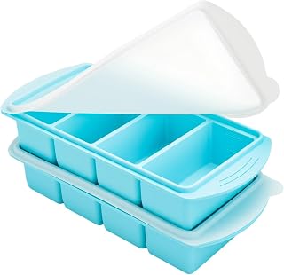 Silicone freezer mold for soup, 2 sets of 4 compartments and lids, BPA-free, ideal for portioning and freezing soups, sauces and food - ideal for preparation and food storage
