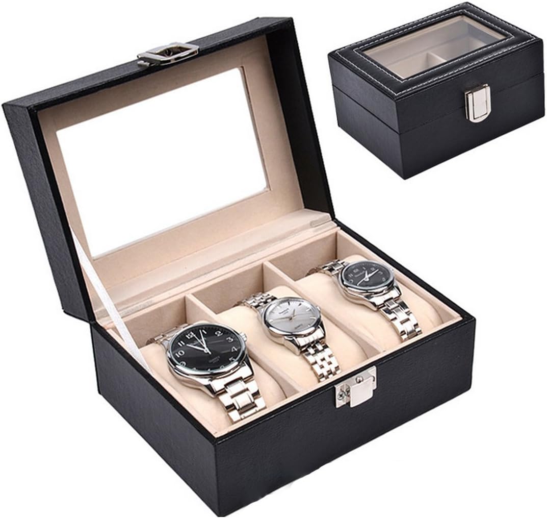 3 Watch Display Box Case Faux Leather