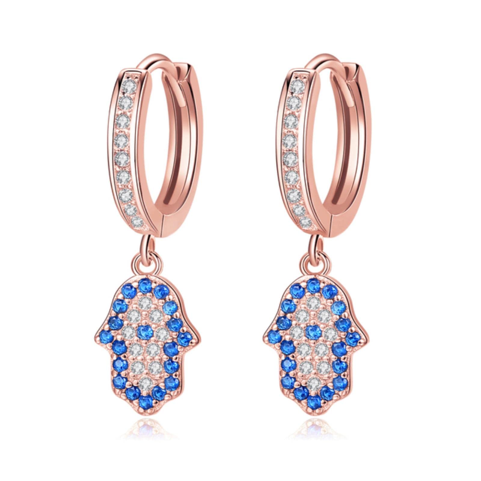 Pendientes Colgantes De Mano De Hamsa De Plata De Ley 925 para Mujer, Pendiente De La Suerte De Ojo Malvado Azul, Joyería Turca Cz, Regalo para Niña