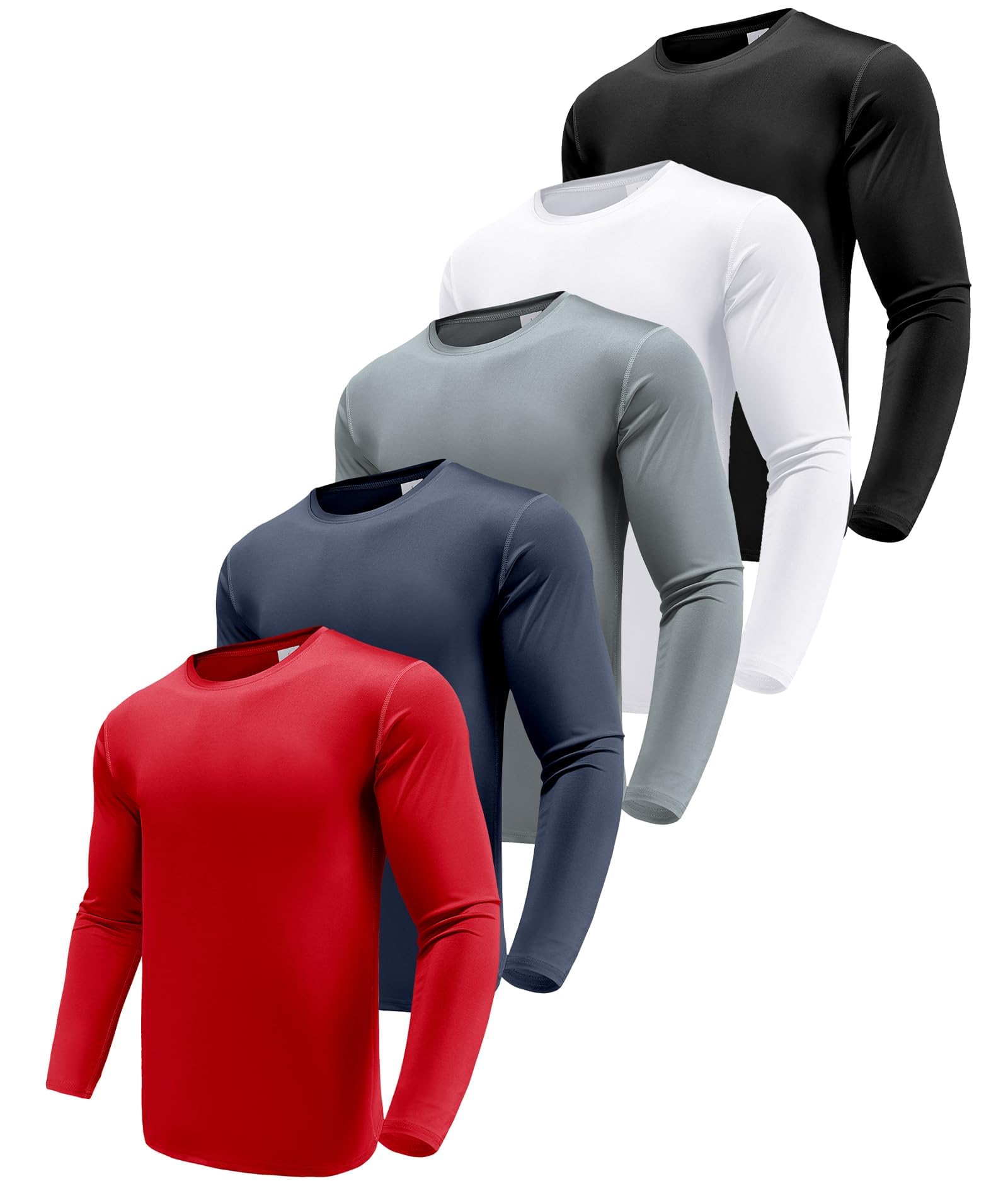 Boyzn 1, 3 or 5er Pack Herren Langarmshirt T-Shirts, UPF 50+ UV Schutz Schnelltrocknend Funktionsshirt Laufshirts, Atmungsaktiv Langarm Sportshirt Gym Running Tops Outdoor Workout Oberteil für Männer