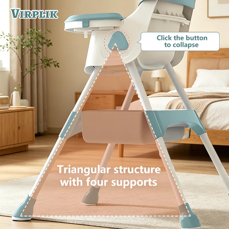 Foldable 4-in-1 Baby High Chair for Babies & Toddlers, High Chair with Detachable PU Cushion, Removable Tray, Adjustable Height, Locking Wheels,Mint Green thumbnail