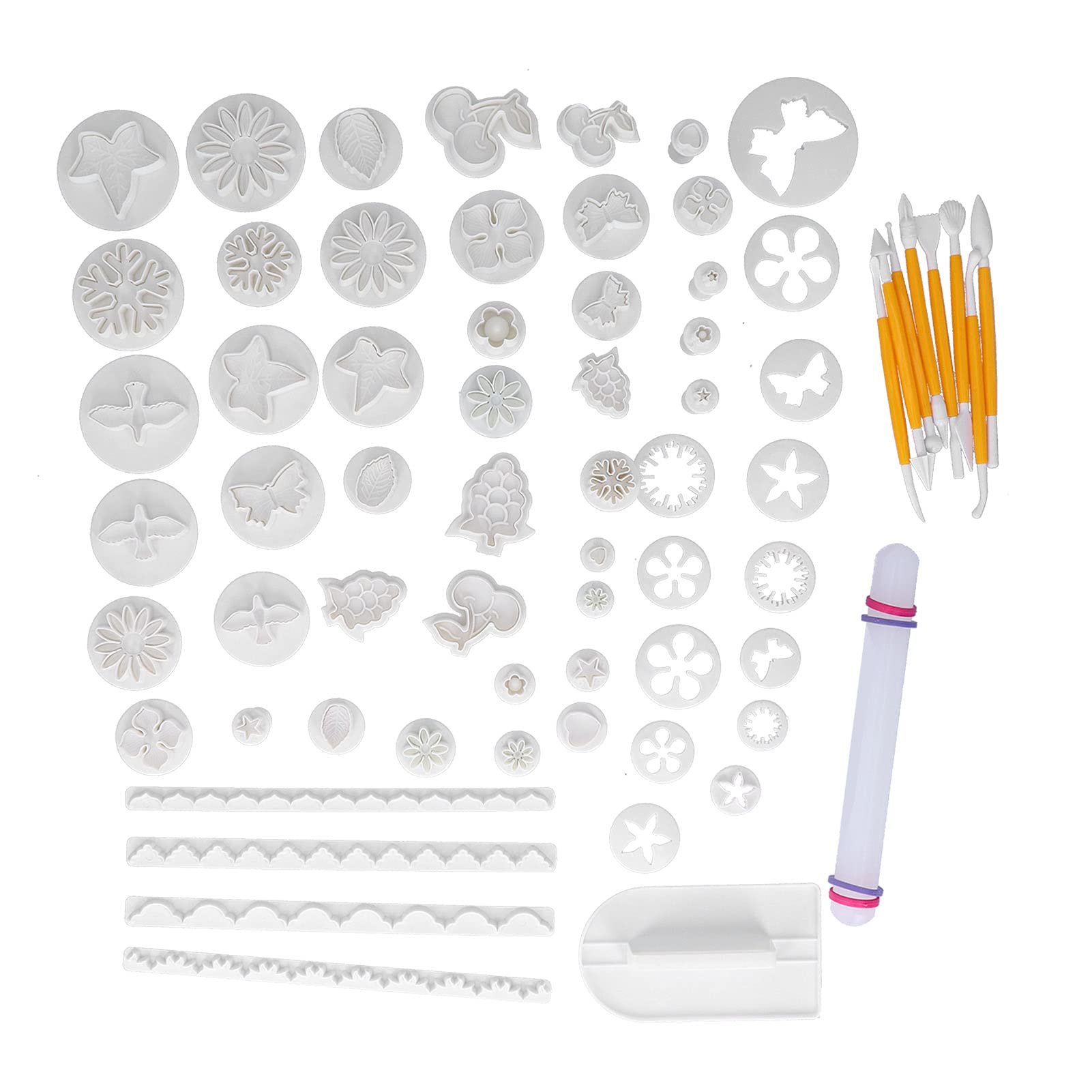 68 Moldes para Fondant,Moldes para Repujado,Juego de Herramientas para Tartas,Cortadores para Hornear de Primavera,F¨¢ciles de Limpiar,Moldes Postre Chocolate Pl¨¢stico Grado Alimentici