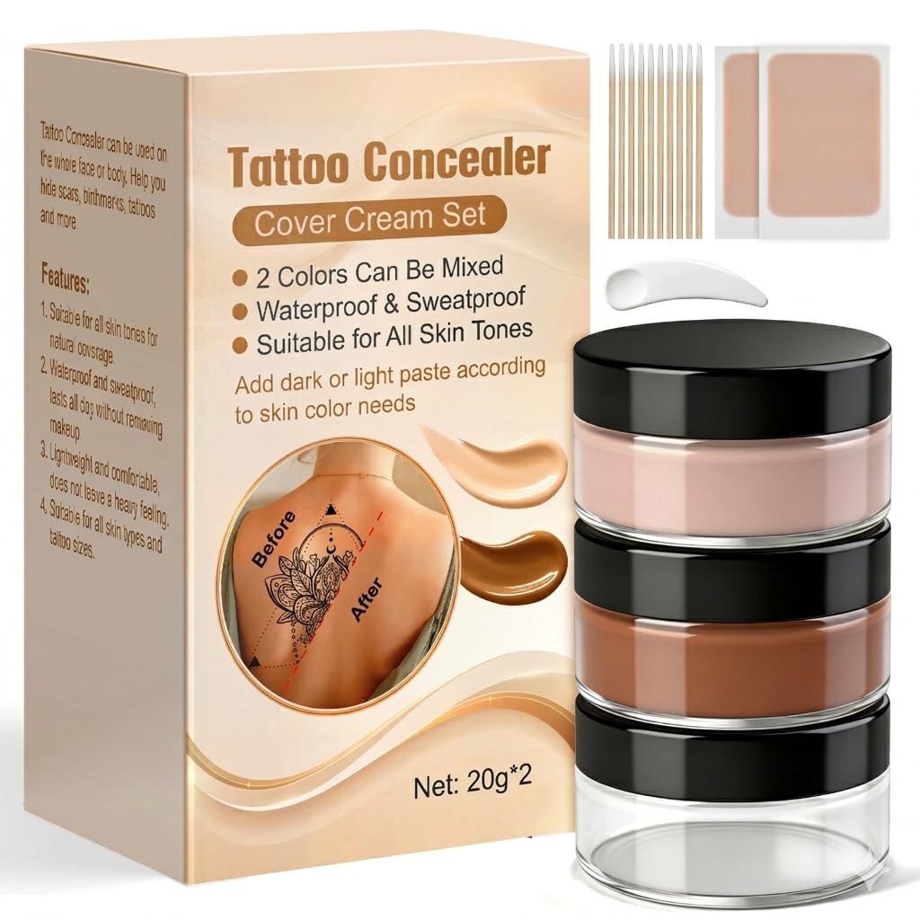 Tattoo Cover Up Makeup Waterproof, Sweatproof & Long-Lasting Tattoo Cover, 2 Colors Adjustable Makeup Concealer, Suitable for Bruise, Scars & Other Blemishes - 2