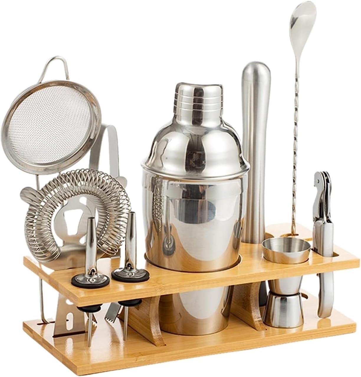 Set de Coctelería 11 Piezas Acero Inoxidable con Stand 550 ml