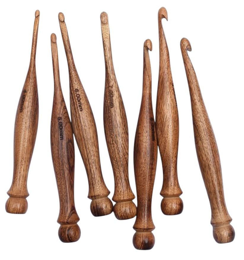Premium Wooden Crochet Hooks – 7-Piece Smooth Handcrafted Set for Yarn Crafting | Long 7" Ergonomic Handles for Comfortable Crocheting | Ideal for Beginners & Skilled Makers