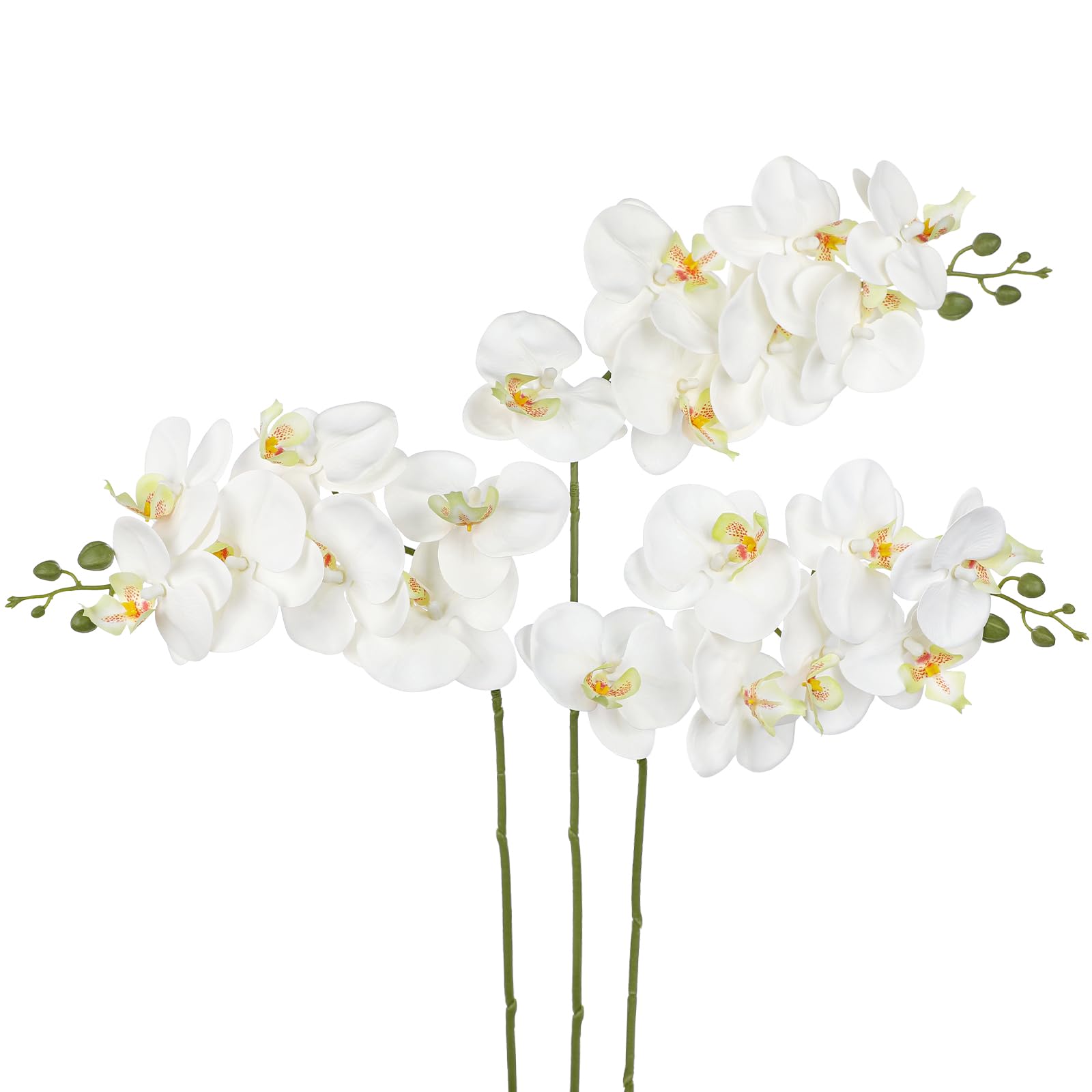 Briful 3 PCS Artificial Orchid Stems - 28.3" Real Touch Fake Orchid Stem with 7 Blossom - White Artificial Flowers Silk Phalaenopsis for Floral Arrangement, Centerpieces, Wedding Décor