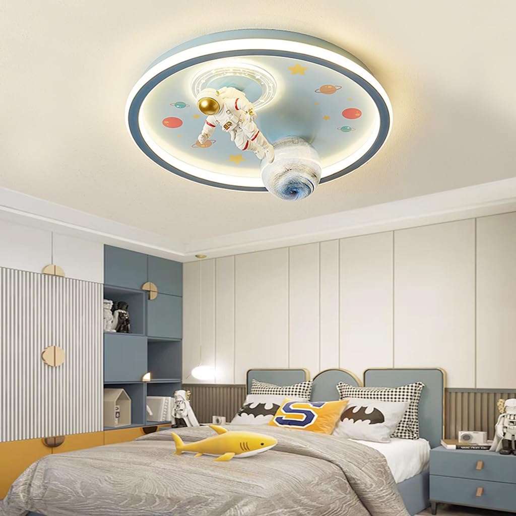 Deckenlampe Innen Cartoon Restaurantlampe LED Dimmbare Deckenleuchte Kinderzimmerlampe Glas Planet Design Lampenschirm Schlafzimmer 3000K-6500K Babyzimmer Wohnzimmer Deko Wandlampe (Color : Bl