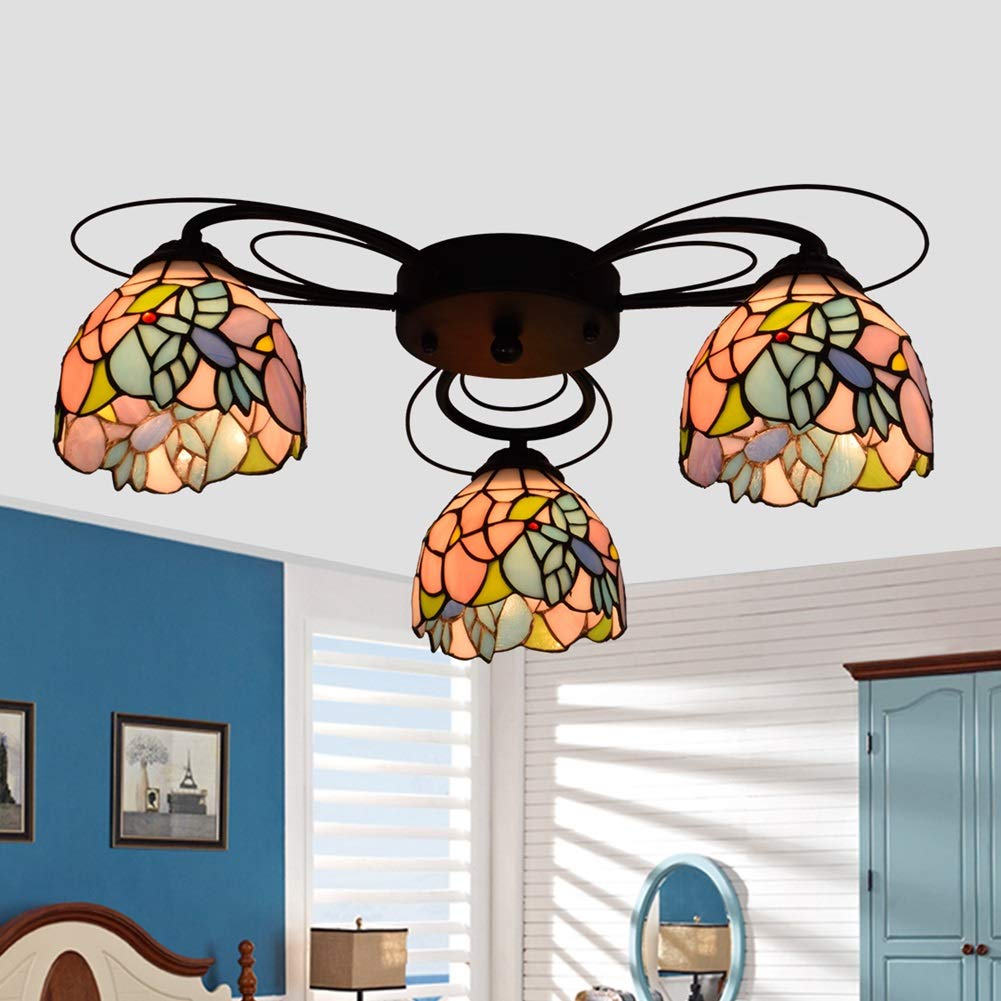 Żyrandol Tiffany 3 Multi Head lampa sufitowa jadalnia salon sypialnia lampa sufitowa wzór kolibra witraż światło