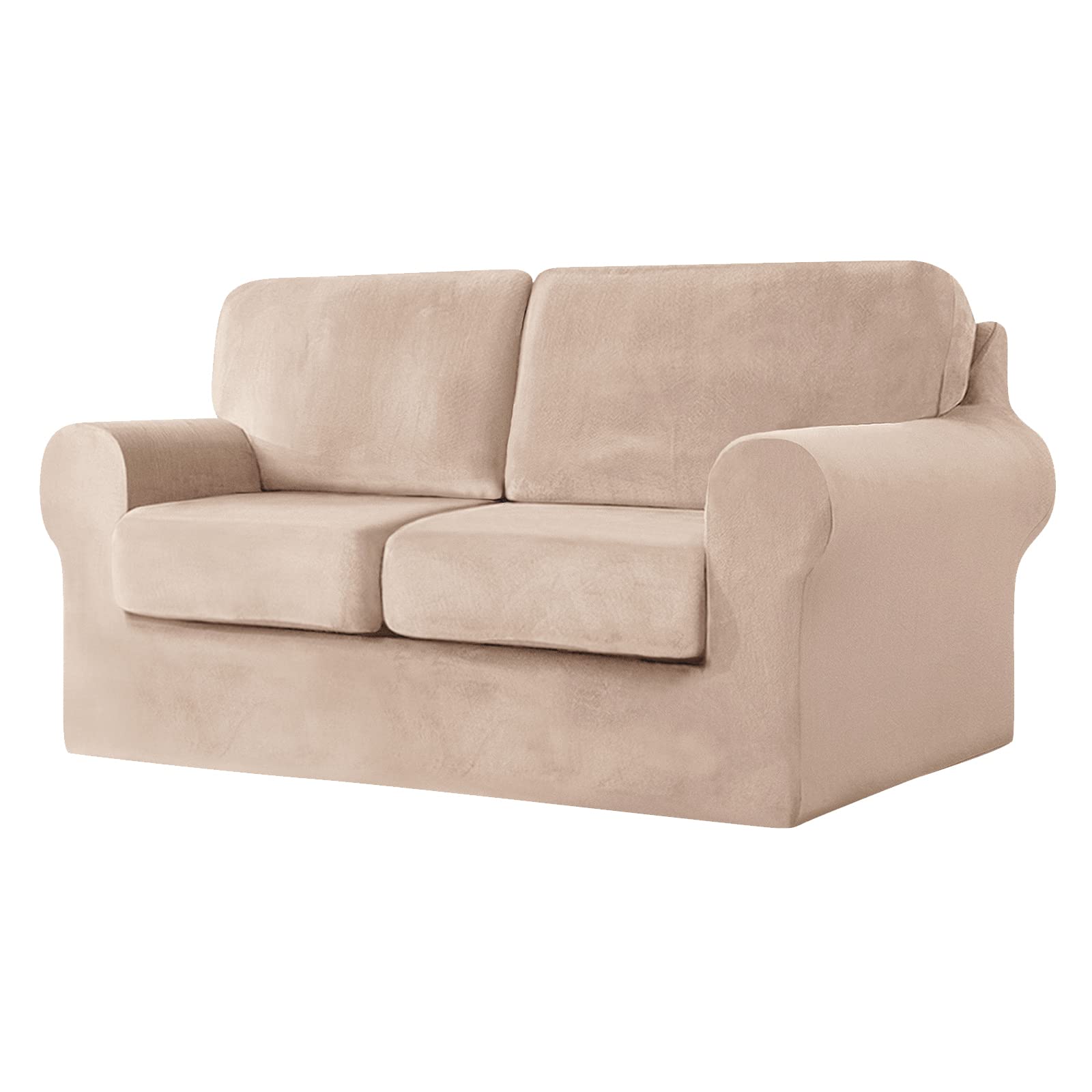 SYLC Sofa Cover with Separate Seat Cushions and Backrests Stretch Velvet Sofa Slipcover Couch Covers Furniture Protector Split Combined (Khaki,2 Seat Set 5 PCS)