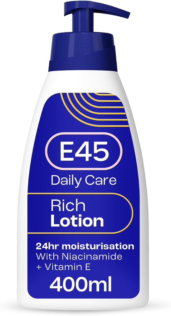 Rich Skin Lotion 400 ml – E45 Moisturising Lotion with Evening Primrose Oil – Lightweight Body Lotion for Dry and Sensitive Skin – Long-Lasting Moisturisation for Soft and Supple Skin