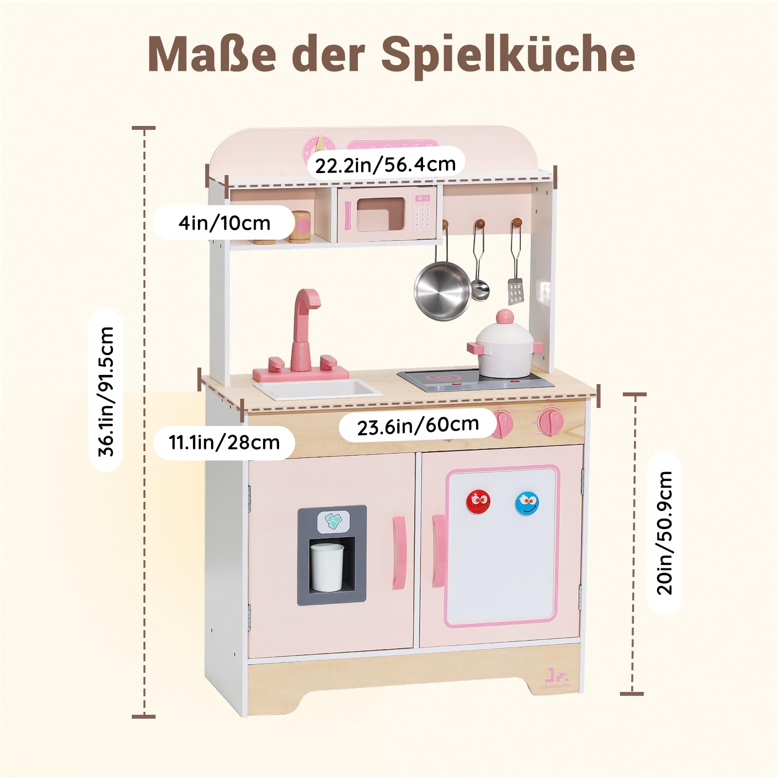 SainSmart Jr. Kinderküche Holz Spielküche Rosa, Sound & Licht, Mädchen ab 3 - 75 Characters
