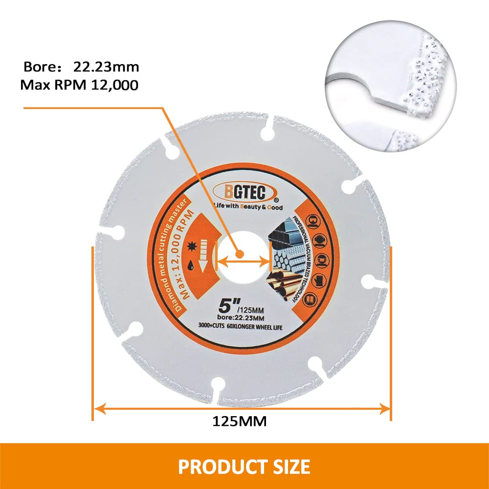 BGTEC Diamentowa tarcza do cięcia metalu, 10 szt. 125 mm lutowane próżniowo ostrze diamentowe do cięcia metalu węglikowego, stopów, żelaza, stali nierdzewnej