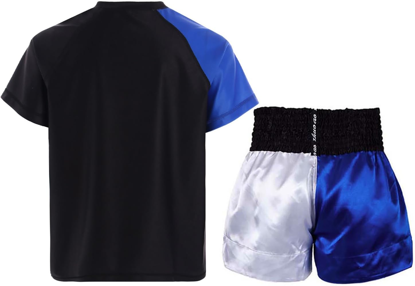 FEESHOW Kids Boys 2 Piece Boxing Outfits Boxer Sports Tracksuit | Color Block Patchwork T-shirt, Round Neck Short Sleeve Athletic Top, Boxing Shorts, Moisture-wicking, Breathable
