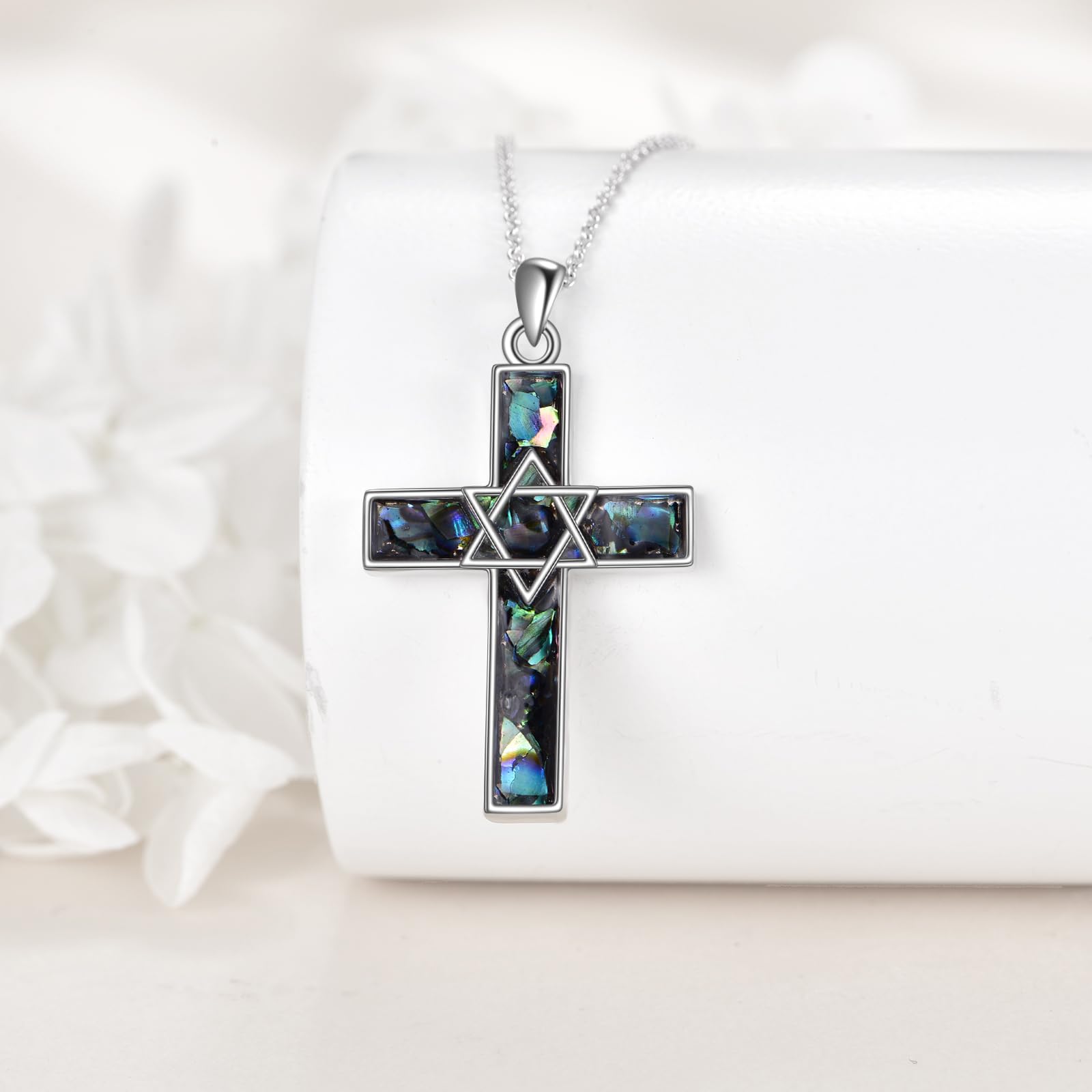 VONALA Collana con ciondolo a forma di stella di David, in argento Sterling 925, con ciondolo a forma di croce, idea regalo per donne, uomini, compleanni, Natale, 21.4mm*36.8mm, Argento sterling,