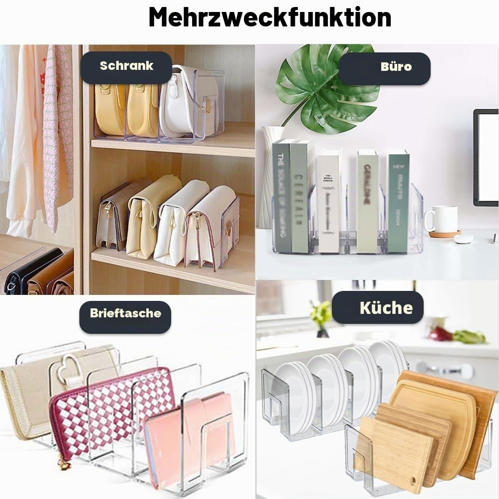 4 Packung klar Acryl Datei Sorter, 4 große Schlitze Schreibtisch Veranstalter, Desktop-Datei Ordner Halter Veranstalter, Büro Storage Stand Rack für Buch, Geldbeutel, Handtasche, Umschläge