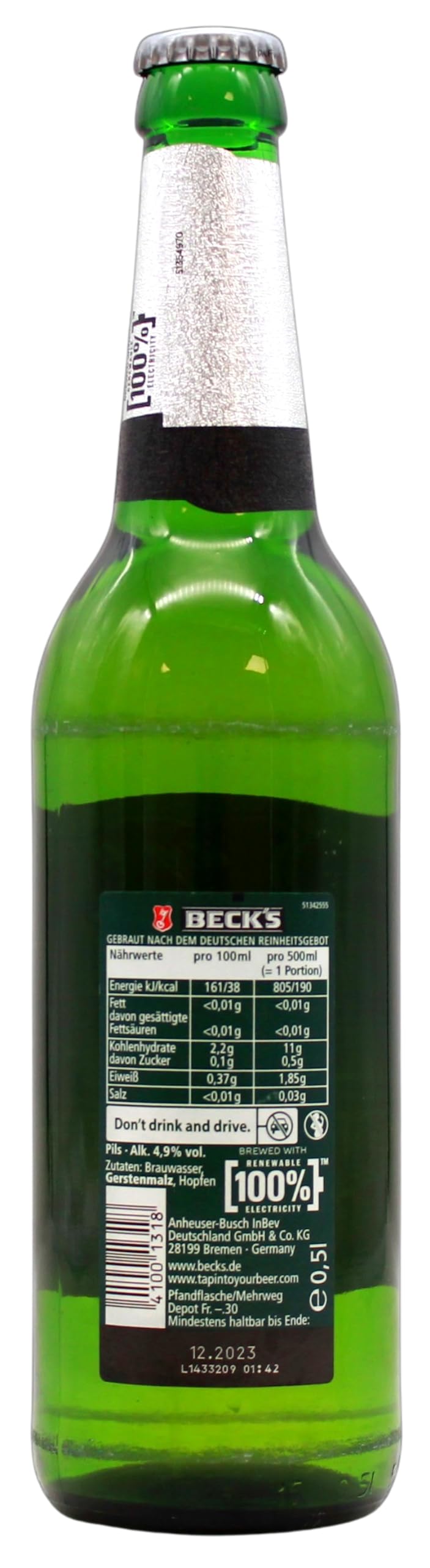 Beck's Pils Flaschenbier, MEHRWEG (20 x 0.5 l) im Kasten, Pils Bier