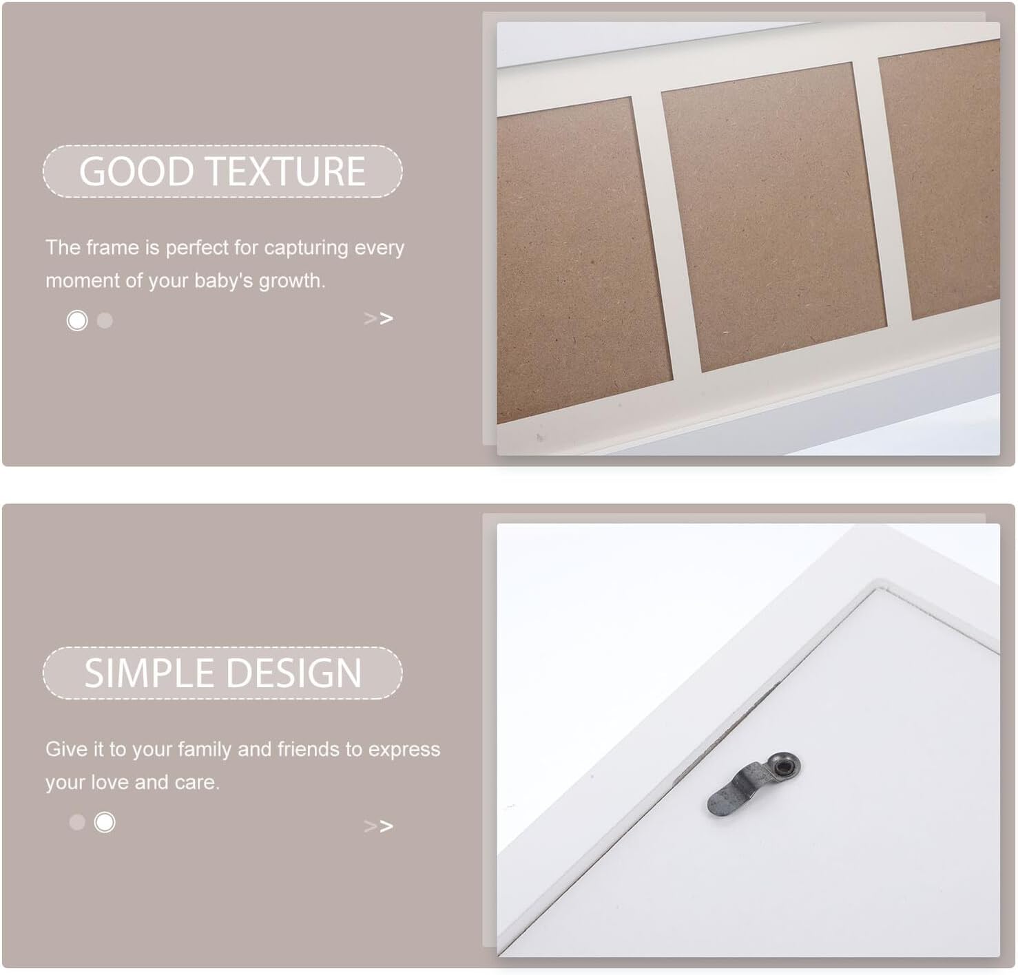 FRCOLOR Handprint Photo Frame 3-grid Wooden Picture Frame Collage Desk Display for Nursery Home Décor White
