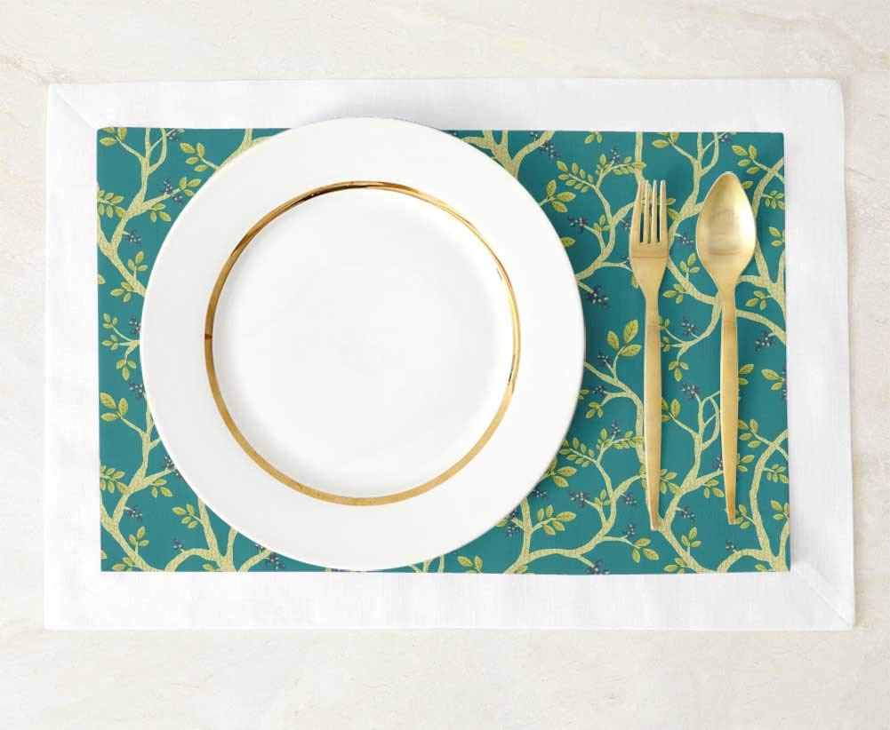 S4Sassy Purpura Arándano Hojas Estera De Mesa Impresa Lavable