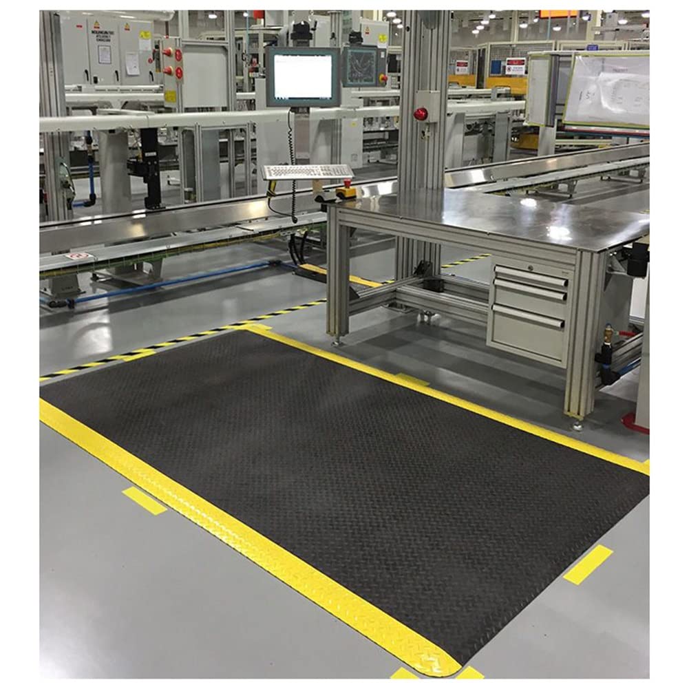 Anti-Ermüdungsmatte – 20 mm Dicke, weiche, ergonomische Schwammmatte – rutschfeste Bodenmatten für gewerbliche und industrielle Arbeiten – mit gelbem Rand (Schwarz, 50 x 80 cm)
