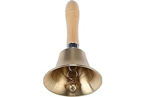Extra Loud Resonant Solid Brass Hand Call Bell with Wooden Handle