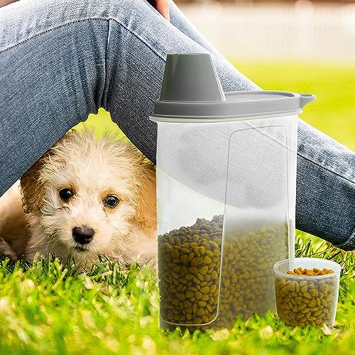 Citylife 2er-Pack Luftdichte Hundefutter Vorratsbehälter Wasserdichter Aufbewahrungsbehälter für Katzenfutter mit Messbecher Futtercontainer Aufbewahrung 2300ml (2PCSGrau)