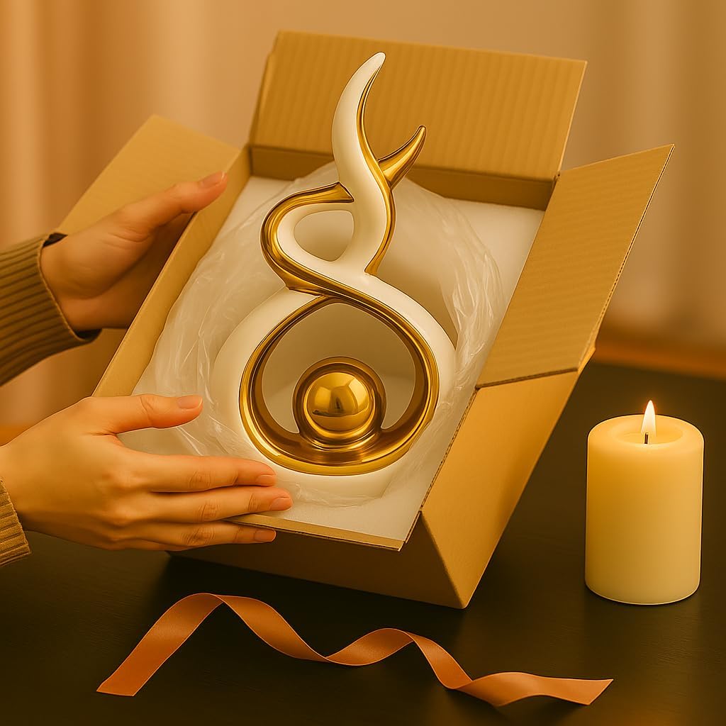 White & Gold Abstract Ceramic Ornament – Modern Decorative Sculpture for Living Room, Shelf & Coffee Table Décor – Minimalist Home Accent, Table Centerpiece Gift for Home Lovers