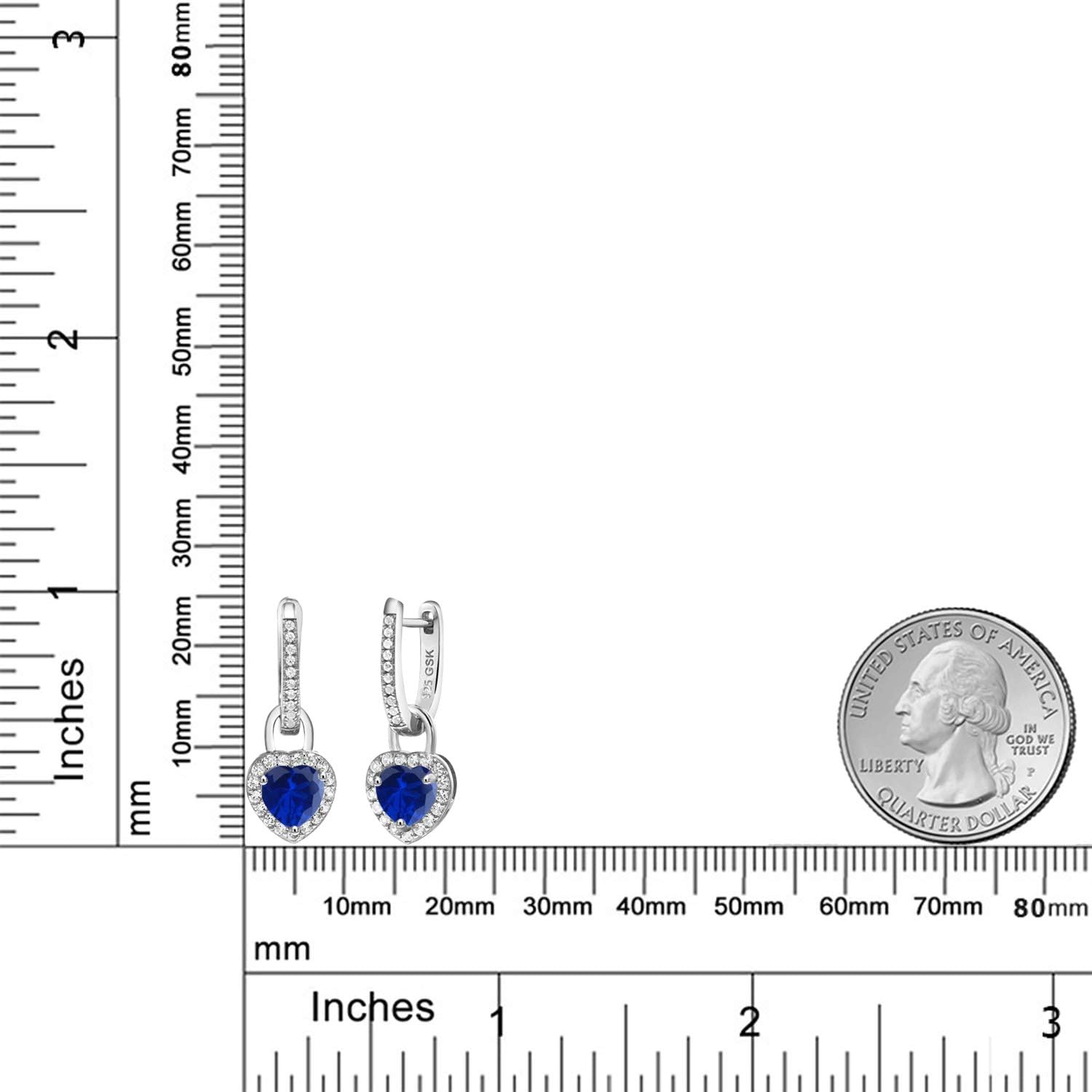 Gem Stone King 6MM Heart Shape Gemstone Birthstone and White Created Sapphire Heart Earrings | 925 Sterling Silver | Drop Dangle Earrings for Women