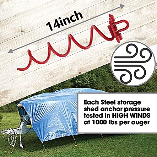 Image of Eurmax USA 4-Pc Pack Spiral Stakes Heavy Duty Anchor Kit Ice Screw Anchor for Trampoline, Tents, tarps, Canopies,car Ports,Dog tie Out and etc Bonus Tie Down Straps 4-Pc Pack(Red)