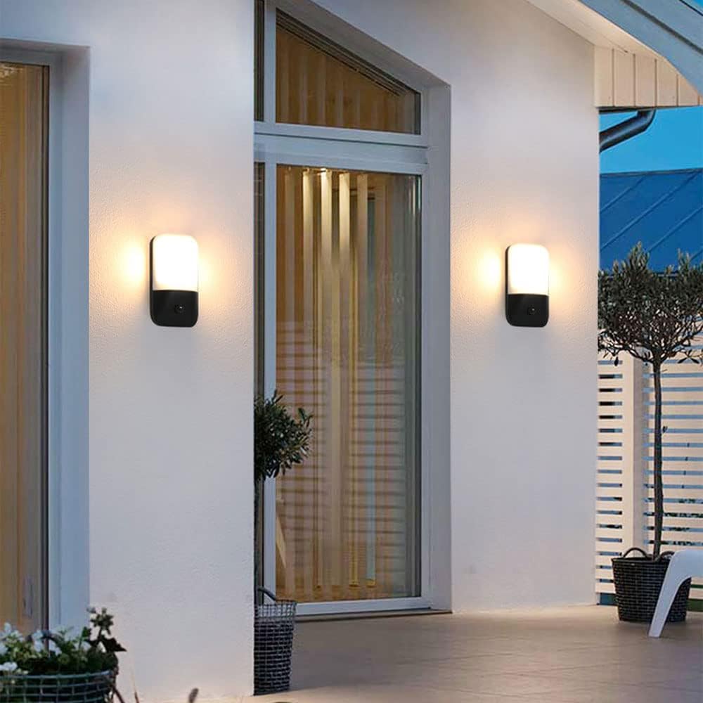 20 cm zewnętrzna lampa ścienna patio 2-pak LED 12 W czujnik ruchu kinkiet czarne wykończenie akrylowy klosz wodoodporny odporny na rdzę lampa zewnętrzna zewnętrzna przednia ganek montaż