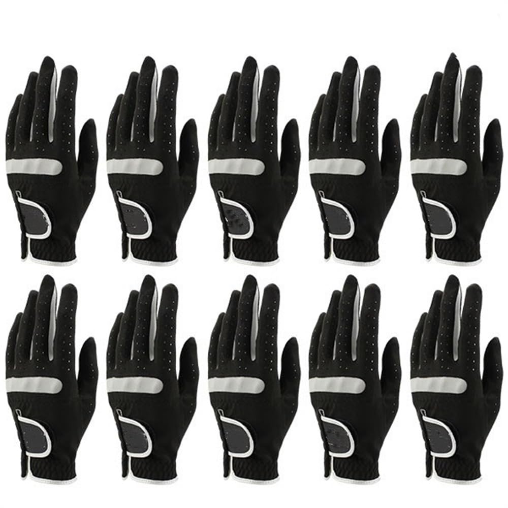Golfhandschuhe Packung von 10. Stck Männer Golfhandschuhe atmungsaktiv schwarzer weicher Gewebe Golf Handschuh Linke Hand Golfhandschuh