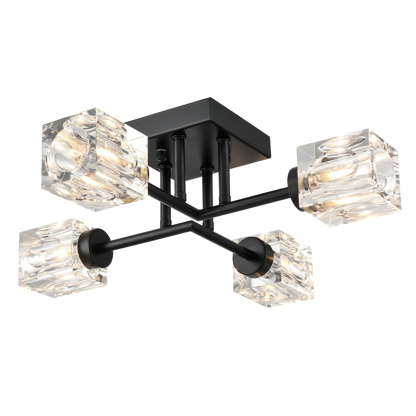 AXILAND Industrial Black Semi Flush Mount Ceiling Light Sputnik Crystal 4-Light Mid Century Light Fixtures Ceiling for Bedroom Living Room Hallway Kitchen…