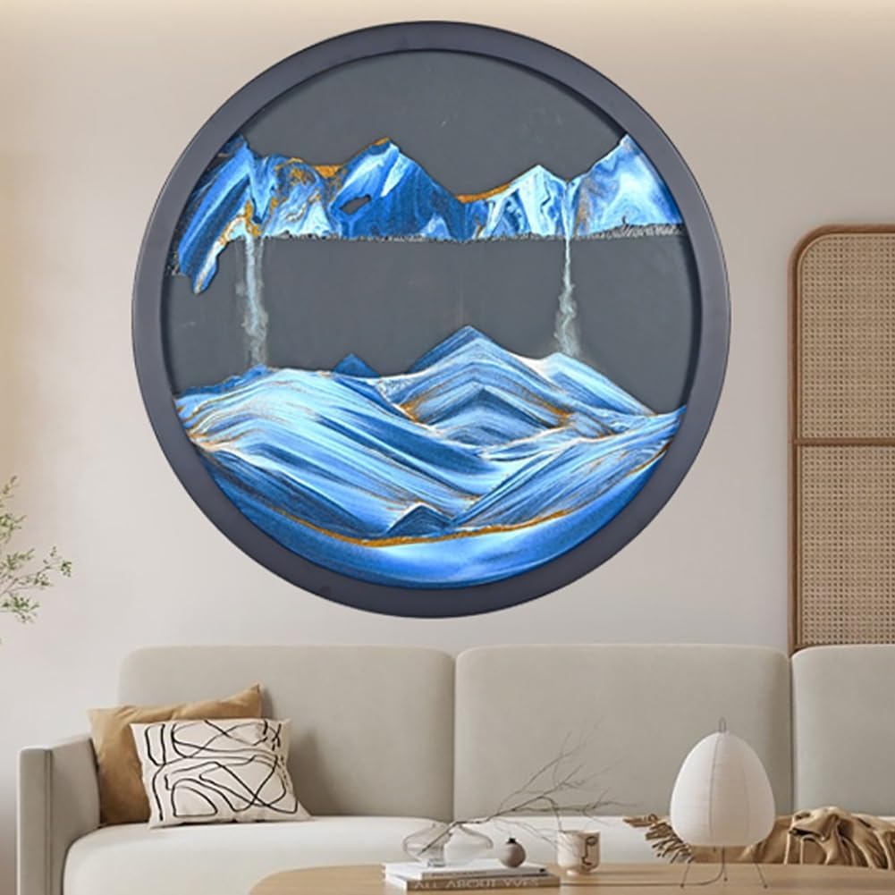 3D Dynamic Sand Art Liquid Motion, Round Glass,Moving Sand Art Picture Sandscapes In Motion Round Glass 3D Deep Sea Sandscape In Motion Display Flowing Sand Frame Relaxing Desktop Home Office ( Color