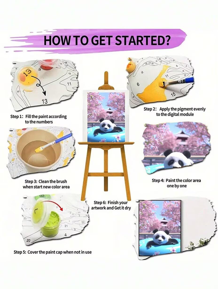 RNXAOPEN Numéro d’Art mini format – Flower Panda – Loisir créatif – Kit de Peinture par NuméRos – Activité détente et créative – Dès 100 ans – Version française, Taille unique 70x95cm 2330-1