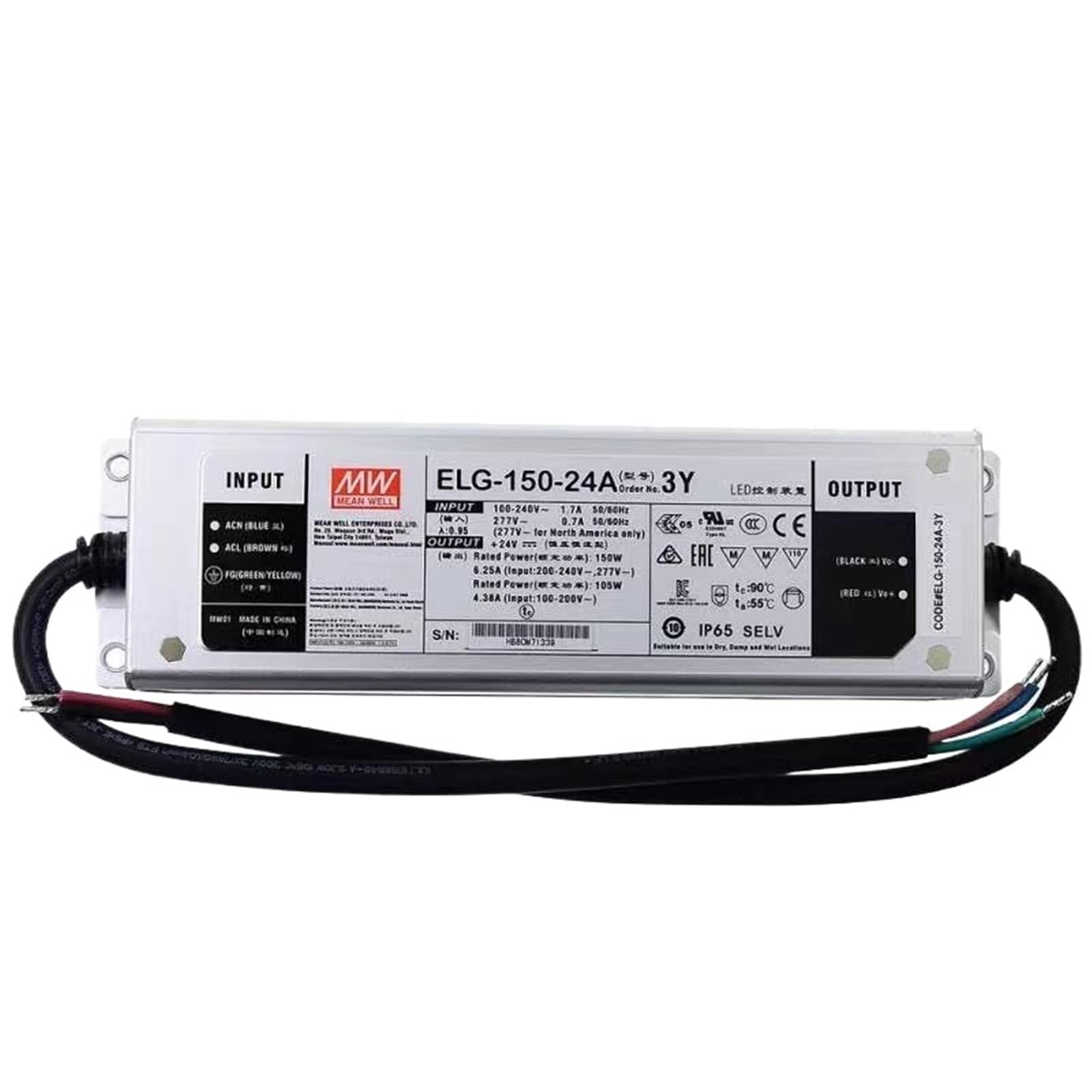 FCARUMIQP ELG-150-24A-3Y 24VDC 6.25A Single Output with PFC Function Constant Voltage + Current LED Driver