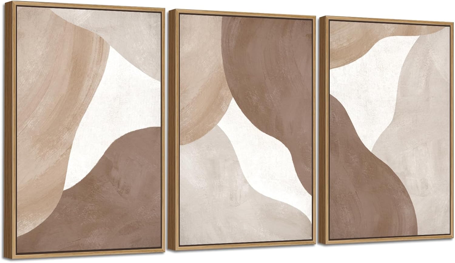Minimalist Abstract Boho Wall Art - Natural Framed Abstract Canvas Picture Canyon Painting Cliff Artwork Modern Geometric Canvas Prints for Home Office Wall Decor 16" x 24" * 3 Tan Brown Beige