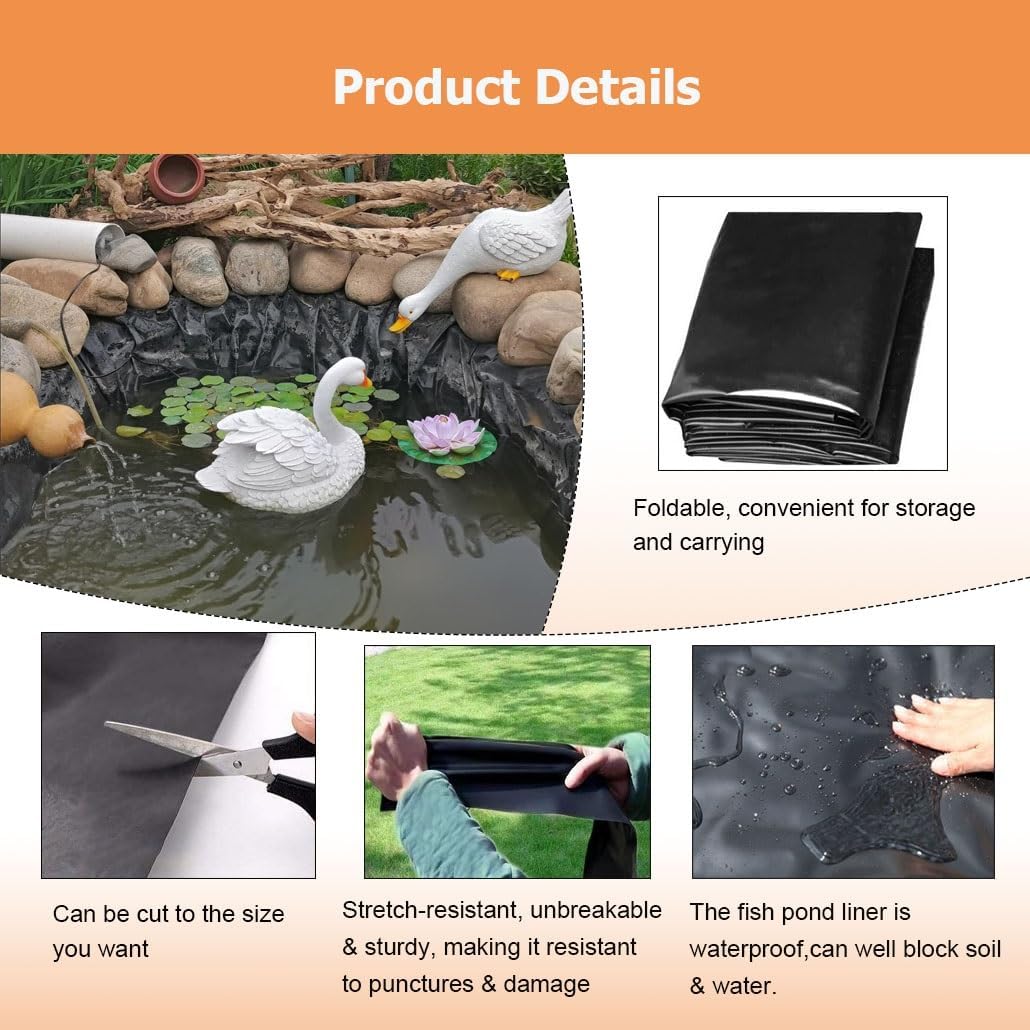 Reinforced HDPE Pond Liner, Koi Pond Liners for Outdoor Ponds, Fish, Duck, Garden Raised Bed Waterscape, Fountain, Waterfall, Aquaculture, Stream, Easy to Cut(3x3.5m)