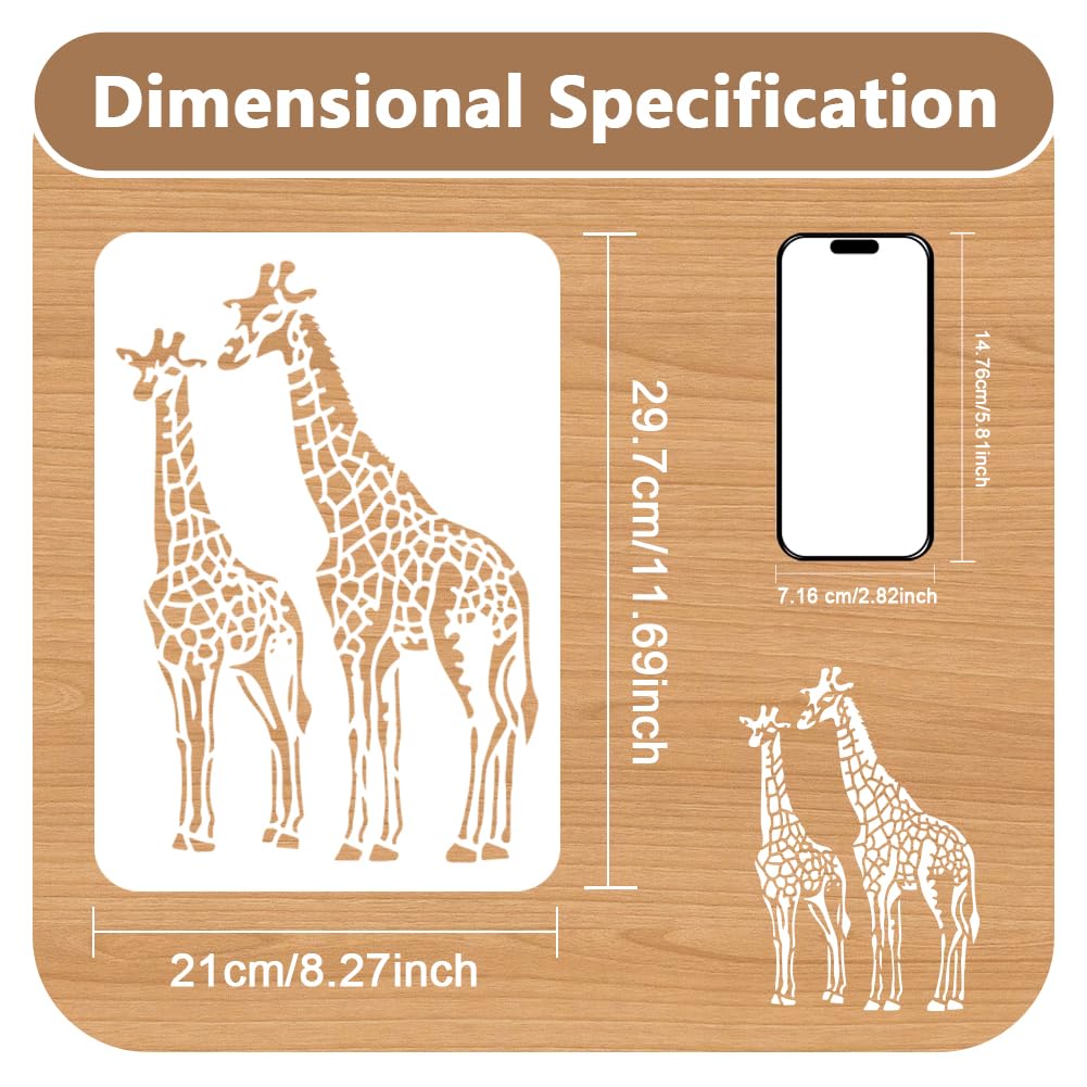 DOODLREAM Giraffe Animal Stencil for Painting A4 Size Reusable Plastic Giraffe Stencils for Painting on Wall Wood Furniture Fabric Canvas - Image 2