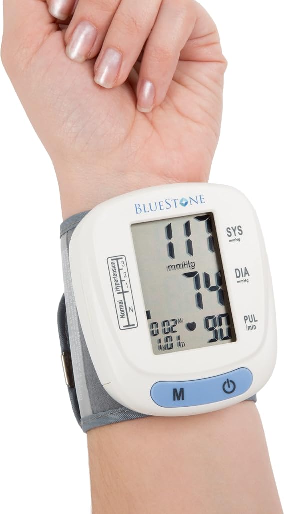 Blood Pressure Machine - BP and Pulse Monitor for Heart Health with Digital LCD Screen, Memory Recall, Adjustable Cuff, and Storage Case by Bluestone