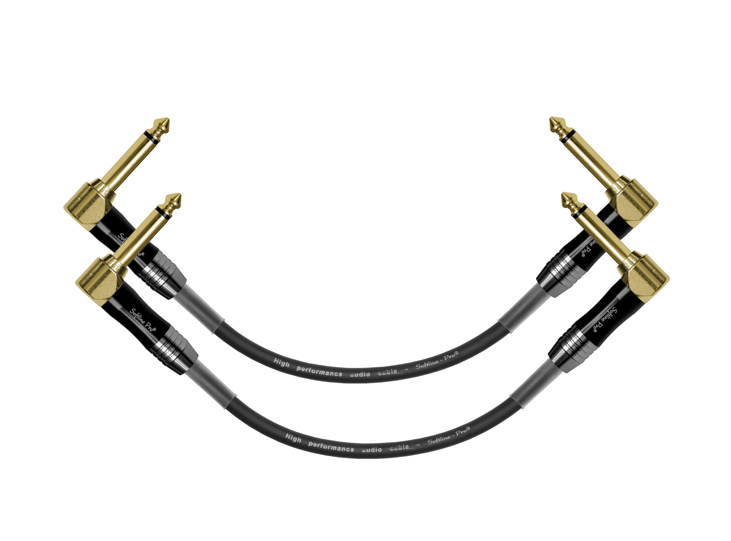 Guitar Patch Cable Right Angle 25 cm, 1/4 Instrument Cable For Effect Pedals 9 Inch, Gold Plated (Pack of 2), SP PRT 09