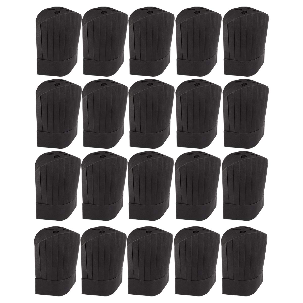 Gorro de Chef Desechable 12 Pulgadas Papel Negro 20 Piezas Cocina | Uso Cómodo y Suave, Apto para Chefs y Cocineros, Escuelas de Catering, Estilo de Trabajo