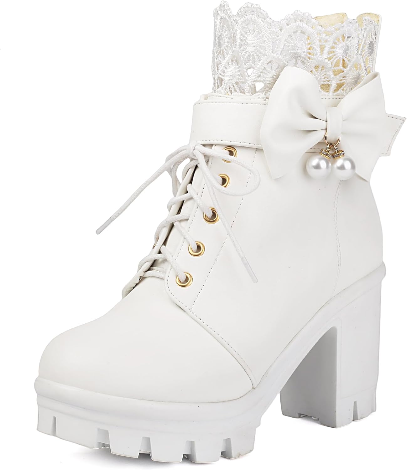 Women Round Toe Chunky Platform Lace Up Ankle Boots