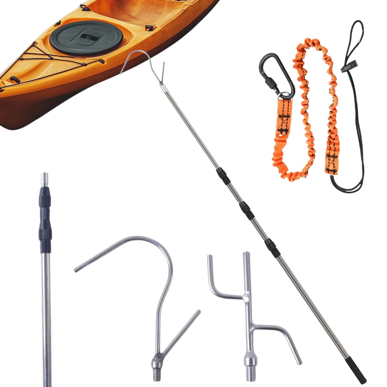 BeGrit Teleskop Bootshaken Edelstahl Ausziehbar Dock Polen 90-250 cm,Ø 25mm seewasserbeständig Schleusenhaken Langlebig Rostbeständig Ausziehbar Bootshaken für Boot Docking Positionieren