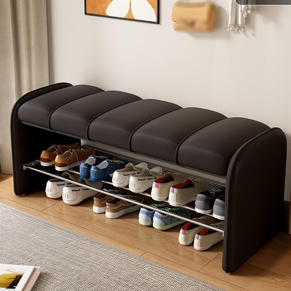 Banc à chaussures pour entrée étroite : finissez-en avec le désordre grâce au cuir PU noir