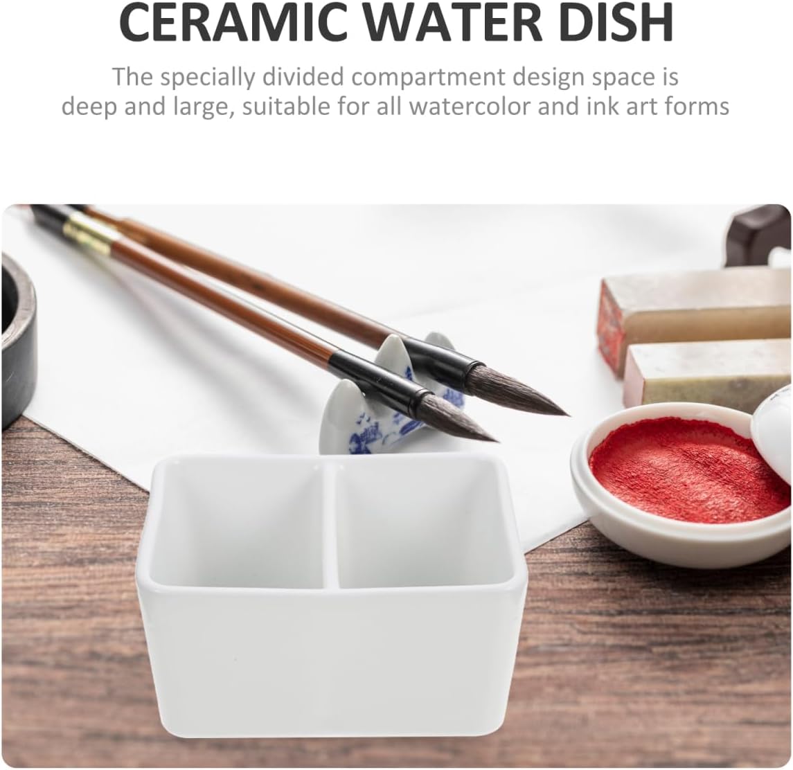 Ceramic Paint Palette, 5.1x2.7in Large Gouache Palette Paintbrush Wash Bowl, Deep Well Porcelain Paint Dish Watercolor Cup Mixing Tray for Artist Calligraphy or Watercolor Gouache Painting