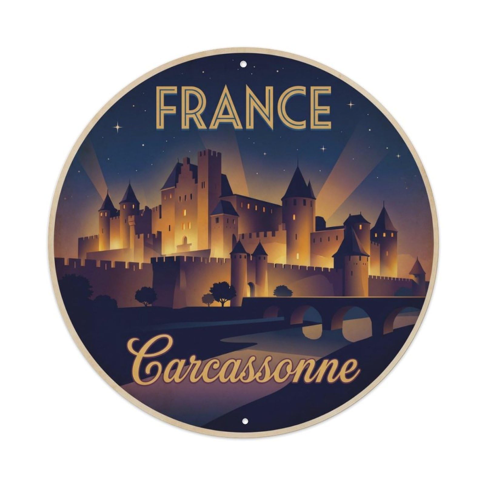 Gtthok Vintage Style-11 Vintage Travel France Carcassonne Languedoc Metal Tin Sign Plaque Wall Decor For Cafe, Club, Garden Round Metal Poster 8X8inch