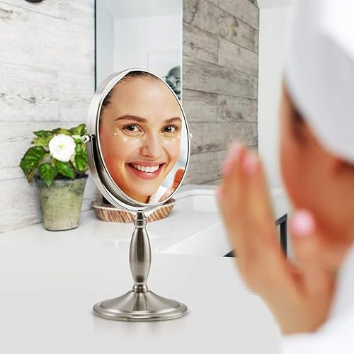 Miniatura 11 de Ovente Espejo de maquillaje de mesa iluminado de 7.5 pulgadas, lupa 1X y 10X, LED redondo giratorio de doble cara, táctil inteligente de 3 tonos,