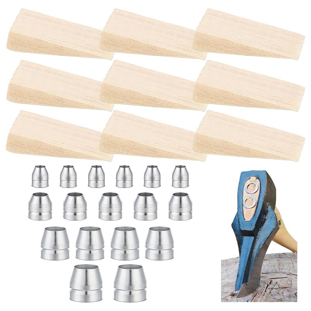PH PandaHall 28pz Cunei di Sicurezza per Manici Rotondi Legno e Acciaio Inossidabile Kit Sostituzione Manico Ascia Martello
