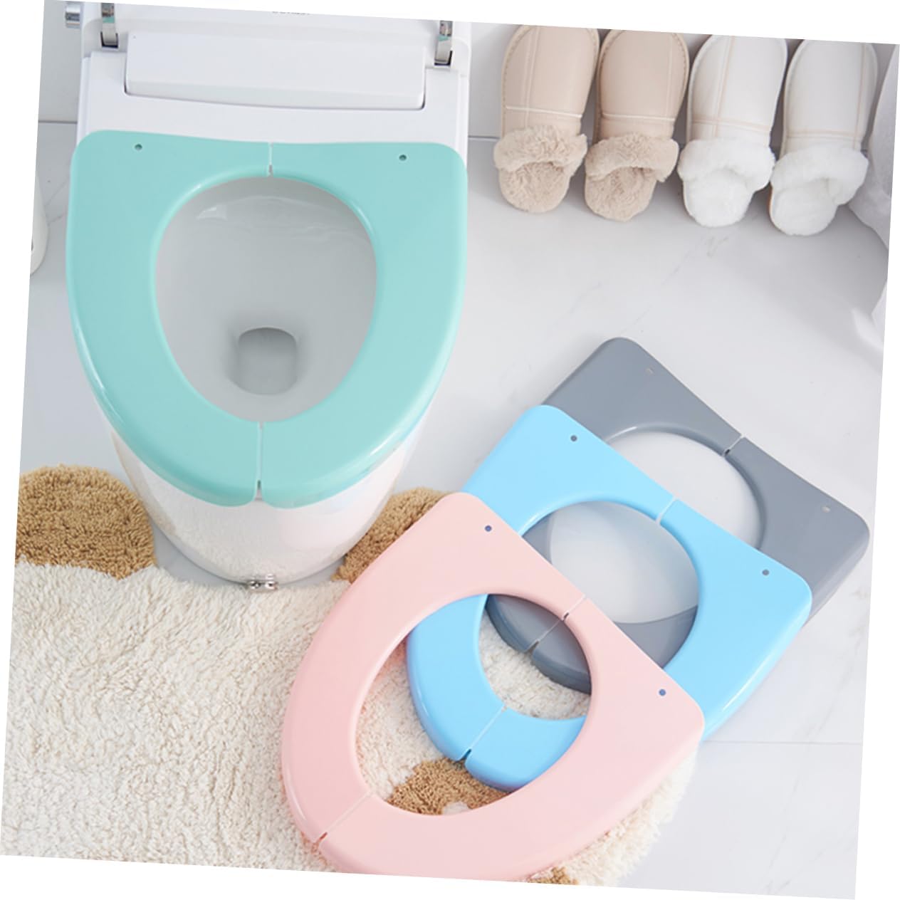 PartyKindom 2pcs Folding Potty Seat Cover Portable Plastic Toilet Training Cushion for Travel Home Use Lightweight Fits Standard Toilets for Adults